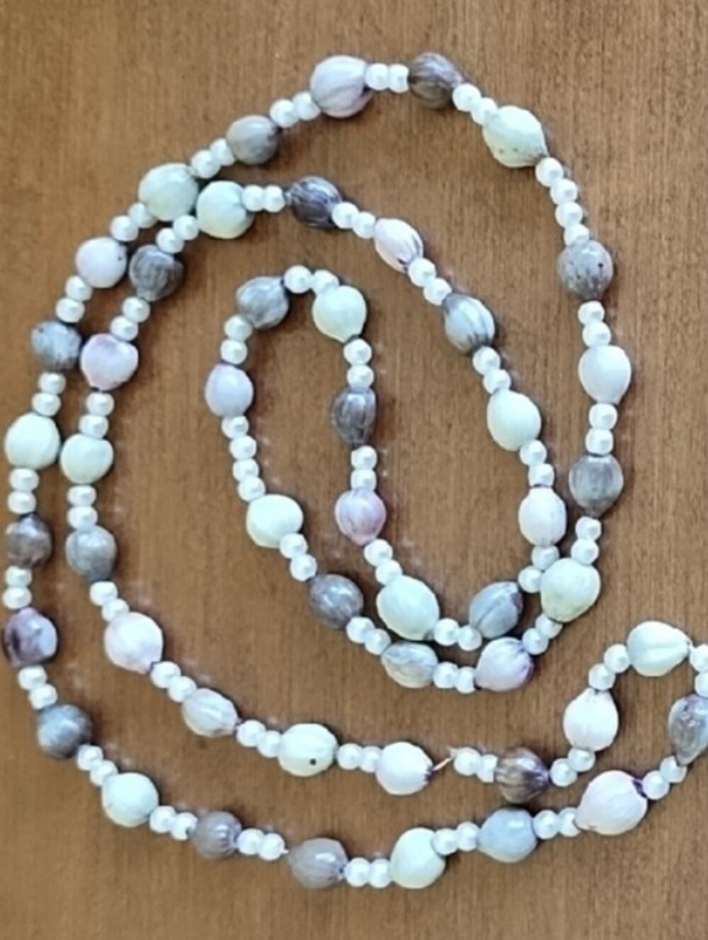 Boho 90s Vintage Shell Beaded Wrap Necklace / Bracelet Multi-wear 32 Inches